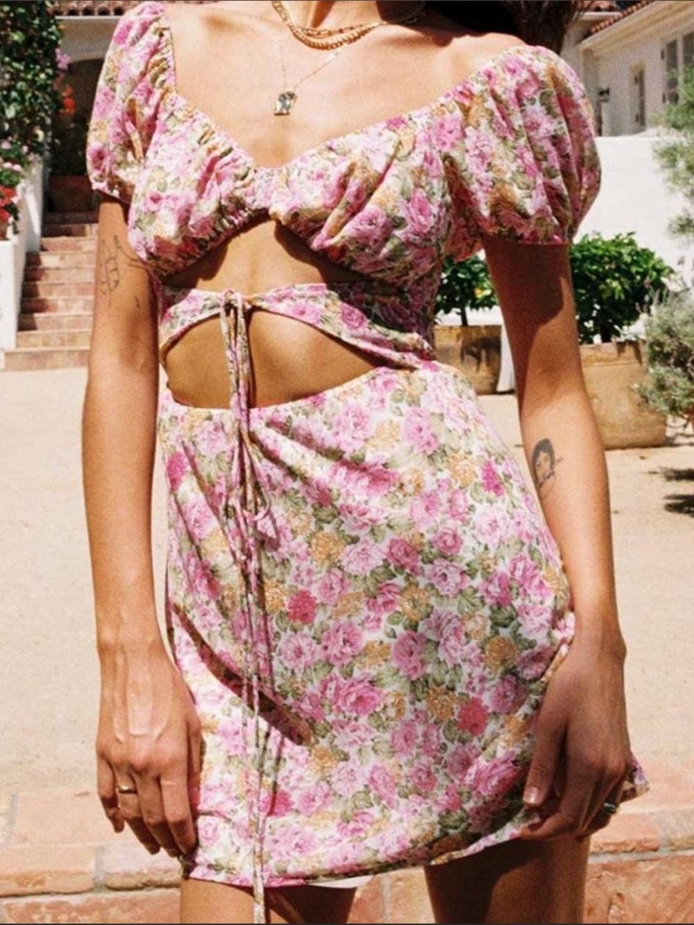Floral Tie-Front Mini Dress in Pink